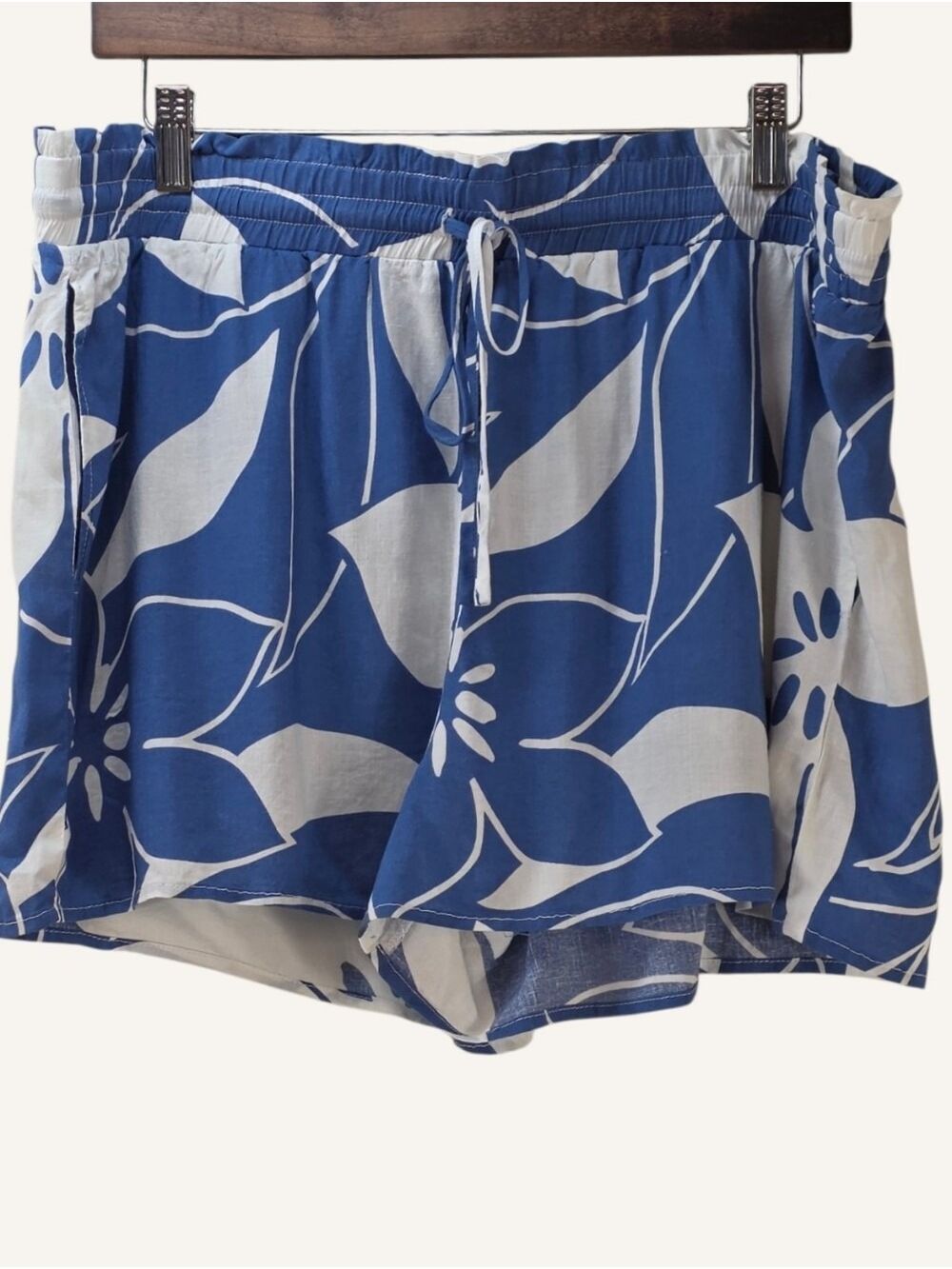 ROOM 34 by Dex Azure Floral Linen Blend Pull-On Shorts XL Coastal Resort NWT